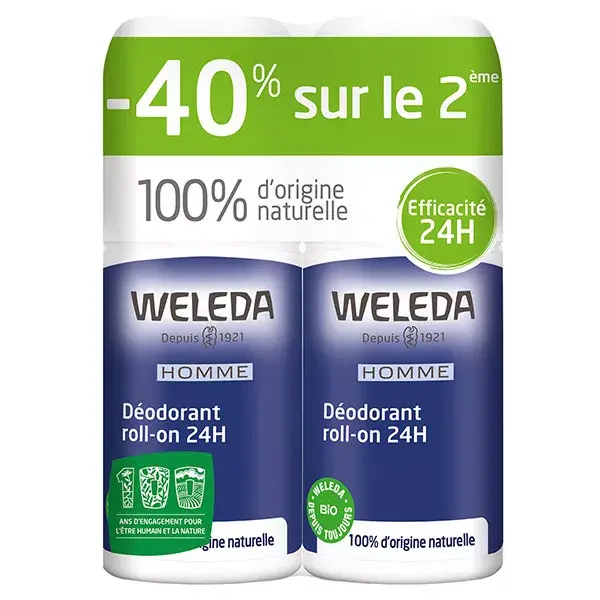 Desodorante Roll-On Orgânico Weleda Masculino 24h, Pacote com 2 x 50ml