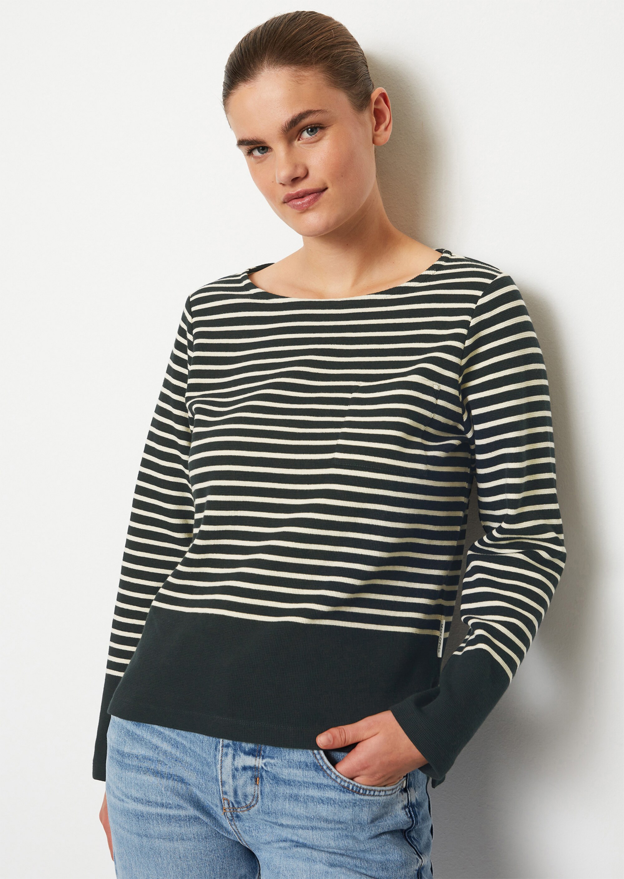 Ringel-Longsleeve relaxedaus Waffel-Jersey