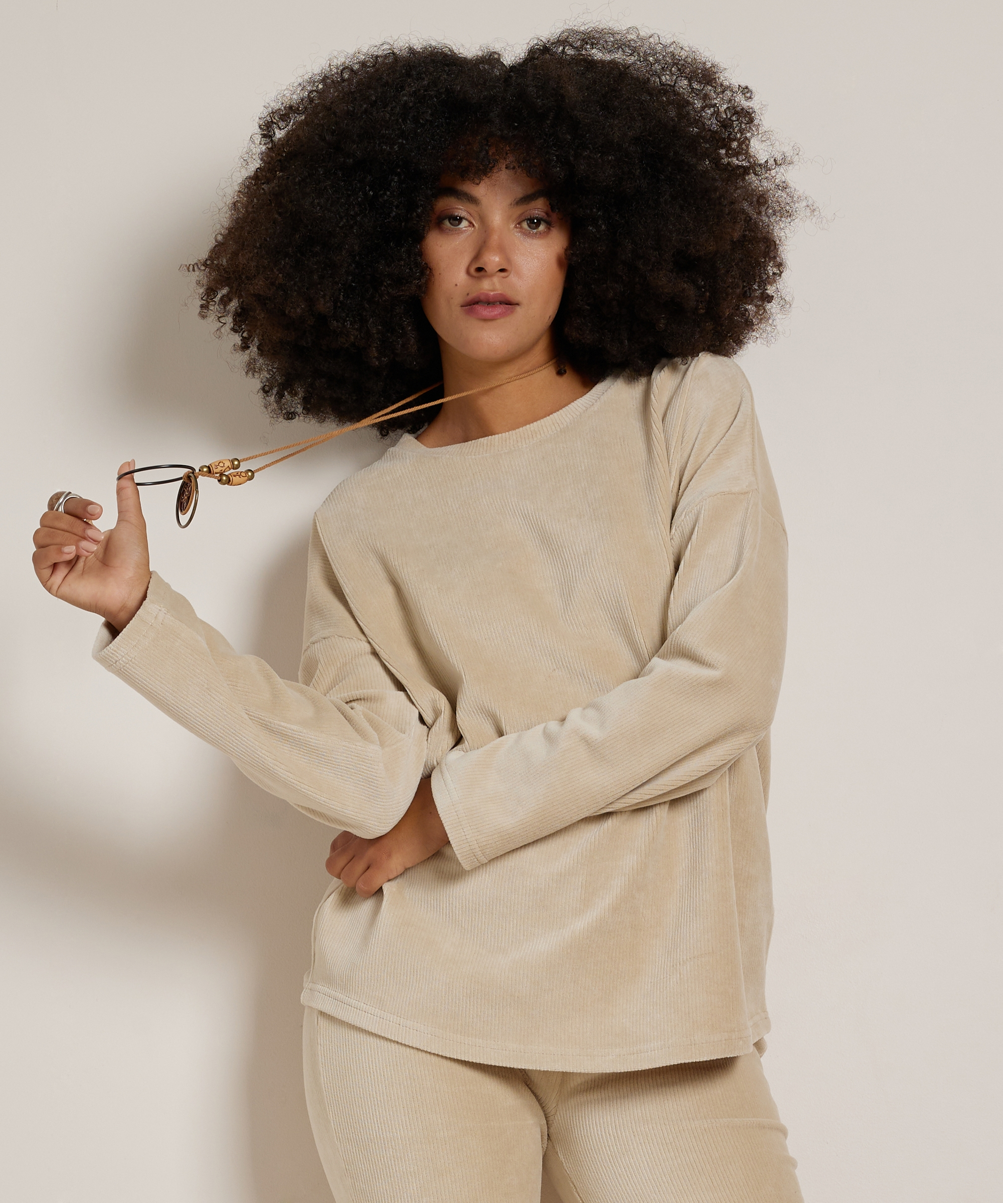 rib velvet top met ketting