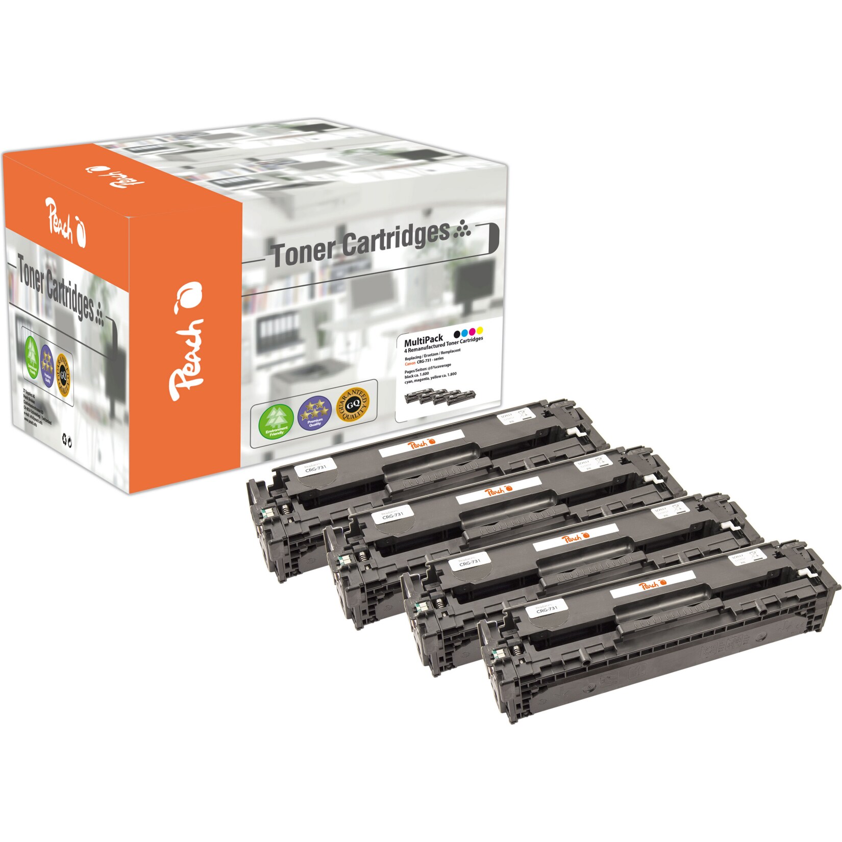 Peach HP 731 A 4 Toner (bk, c/m/y) ersetzt Canon No. 731A, 6270-73B002 für z.B. Canon ISensys MF 8280 cw, Canon Color ImageClass LBP -7110 cw (wiederaufbereitet)