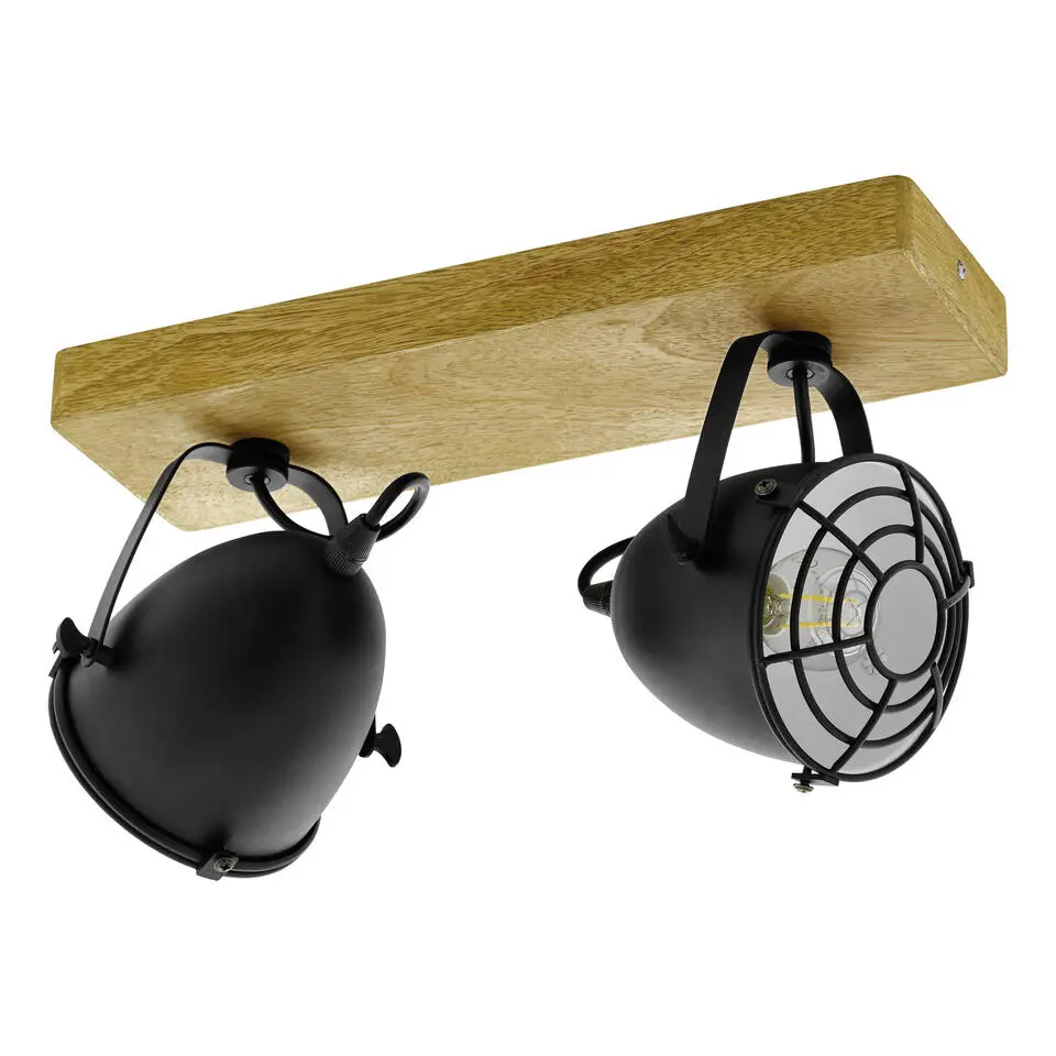 EGLOGatebeck-wand/plafondlamp-2-lichts-E14-hout/zwart