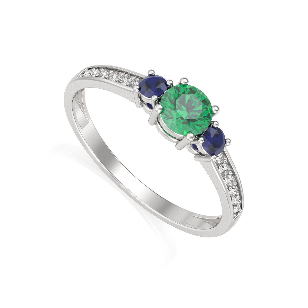 Bague ADEN Or 585 Blanc Emeraude Saphir et diamants 1.65grs