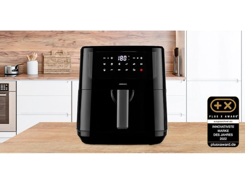 Medion Heissluft-Fritteuse MD 11750 7.2 l, Schwarz Fritteuse mit hochwertiger Corflon-Ultra-Antihaftbeschichtung