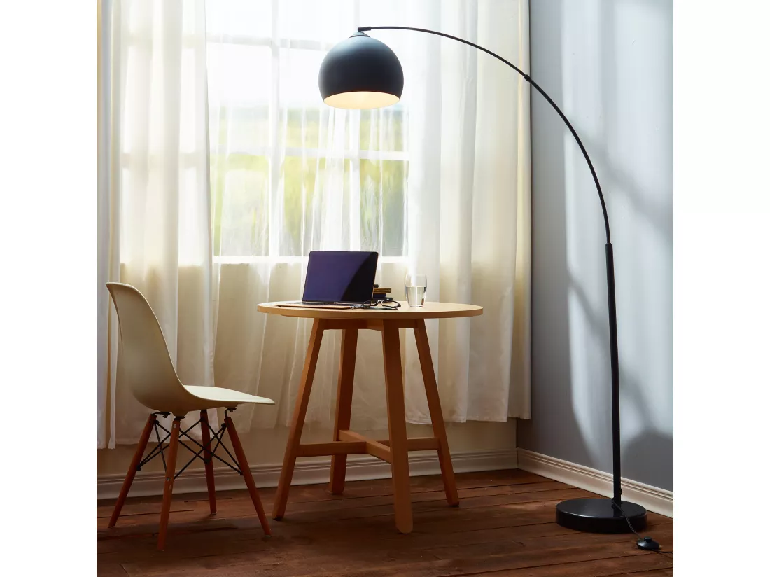 Lampadaire Arquer arc lampe de salon abat-jour pied marbre noir Teamson Home