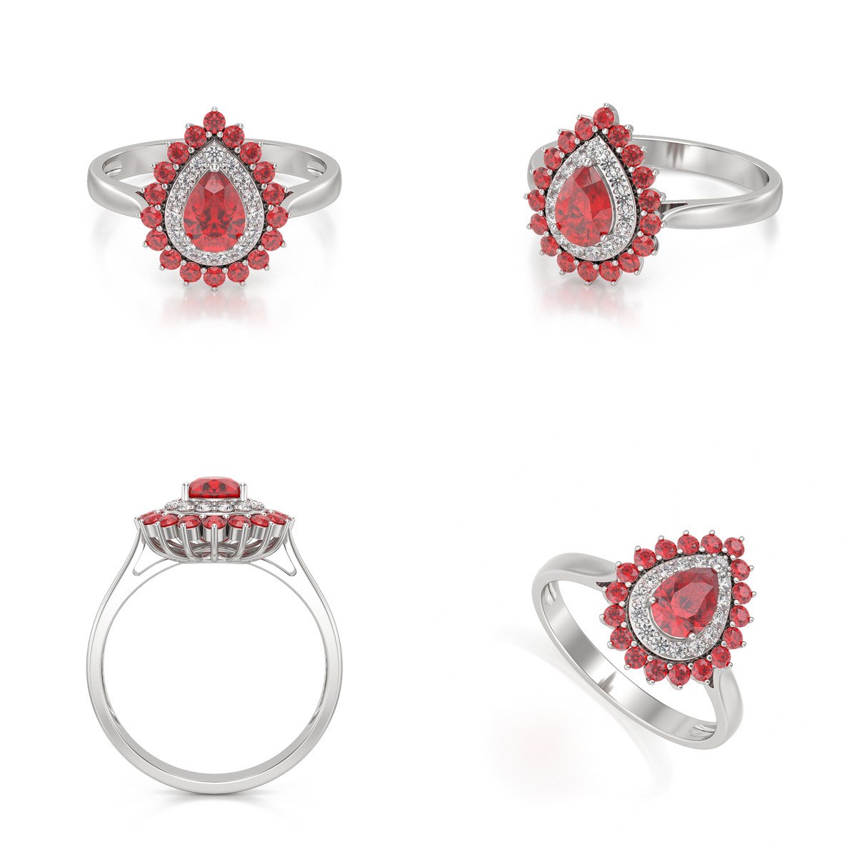 Bague ADEN Or 585 Blanc Rubis et diamants 3.15grs