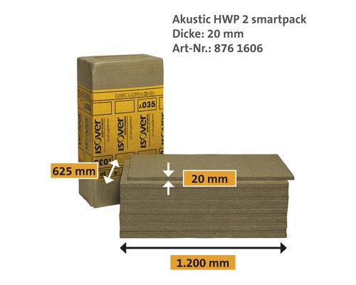 ISOVER scheidingswandpaneel Acoustic HWP 2 Smartpack voor geluidsisolatie in scheidingsvoegen WLG 035 625 x 625 x 20 mm