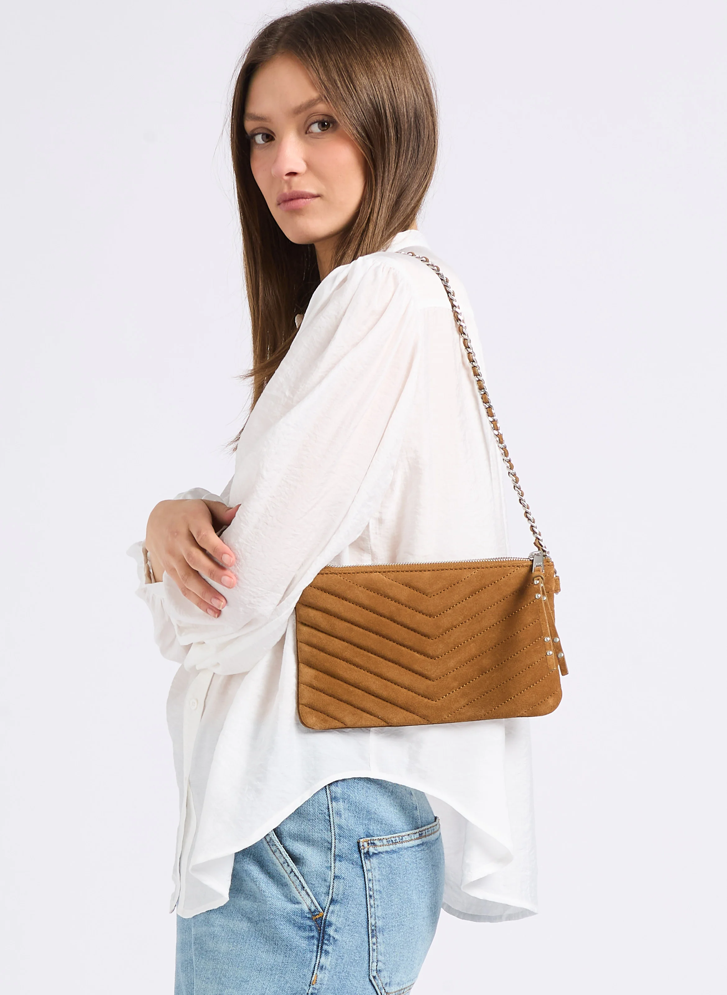 Sac bandoulière bi matière | Blanc