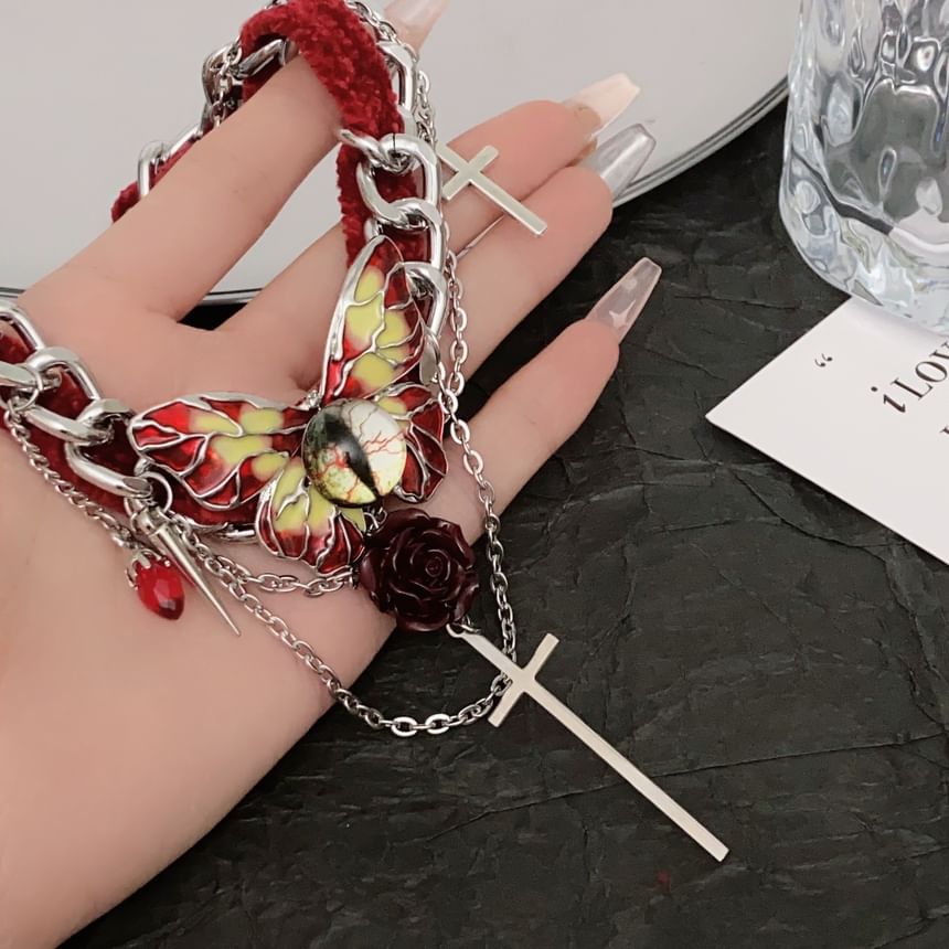Lilafey - Vlinderlegering fluwelen choker