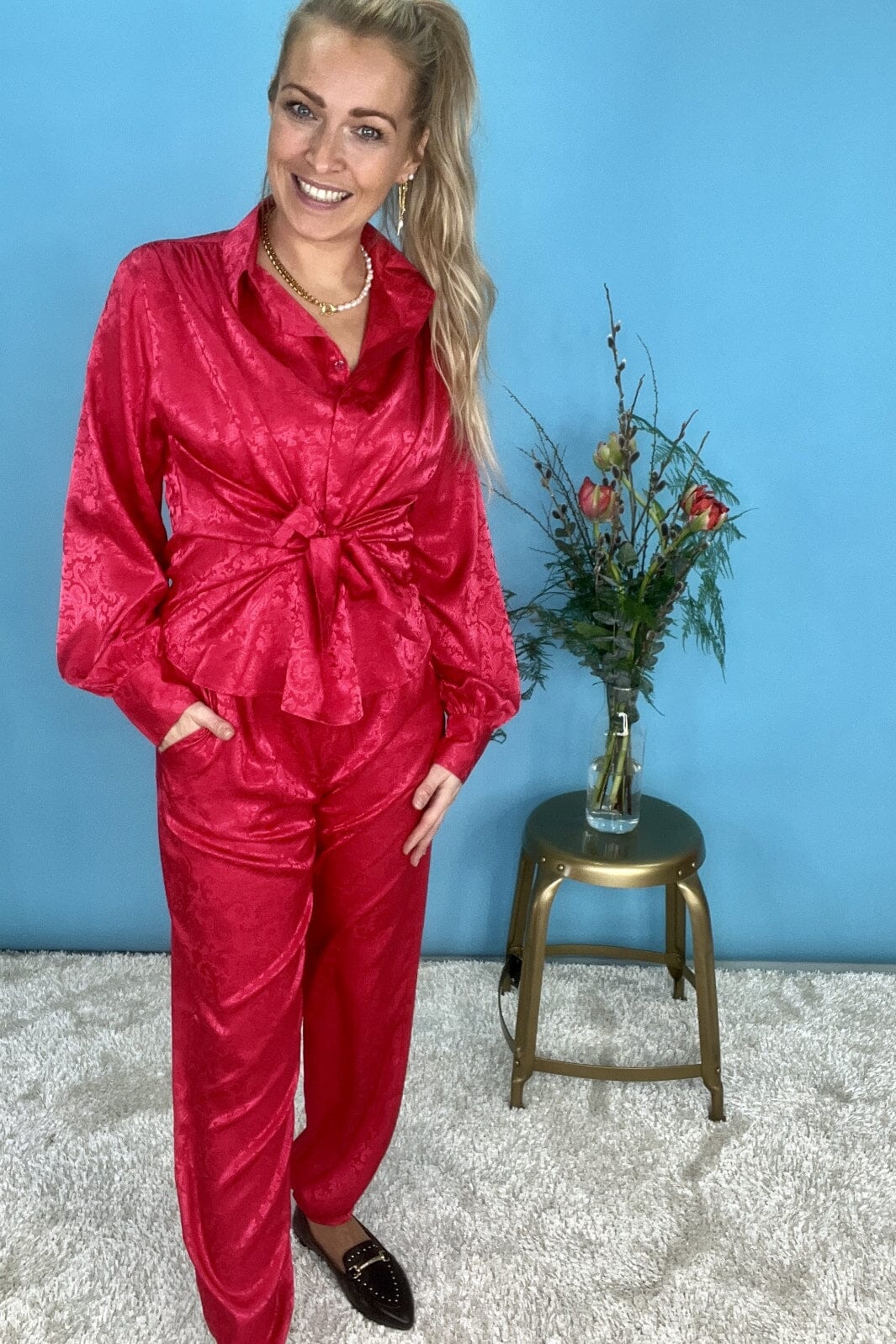 Karmamia Lee Shirt cerise paisley jacquard