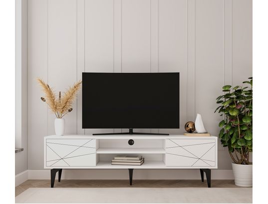 CONCEPT1 - Meuble TV Brendon blanc 160 x 29,6 x h48,2 cm