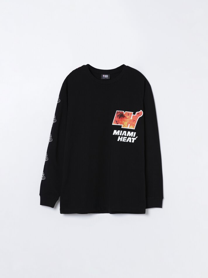 Camiseta de manga comprida com estampa maxi do Miami Heat NBA - Preta