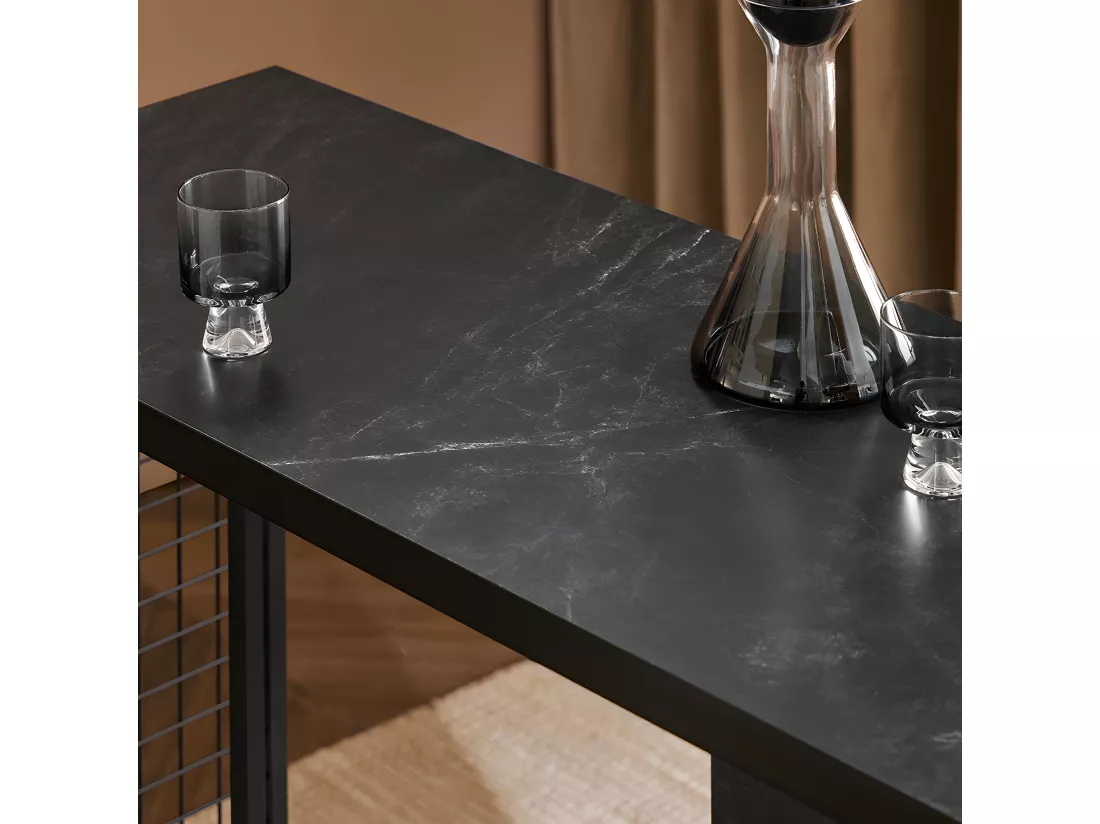 SoBuy FWT100-SCH Table de Bar avec 3 Étagères avec Surfaces de Rangement, Table pour Cuisine, Salle à Manger et Salon, Effet Marbre Cadre en Métal