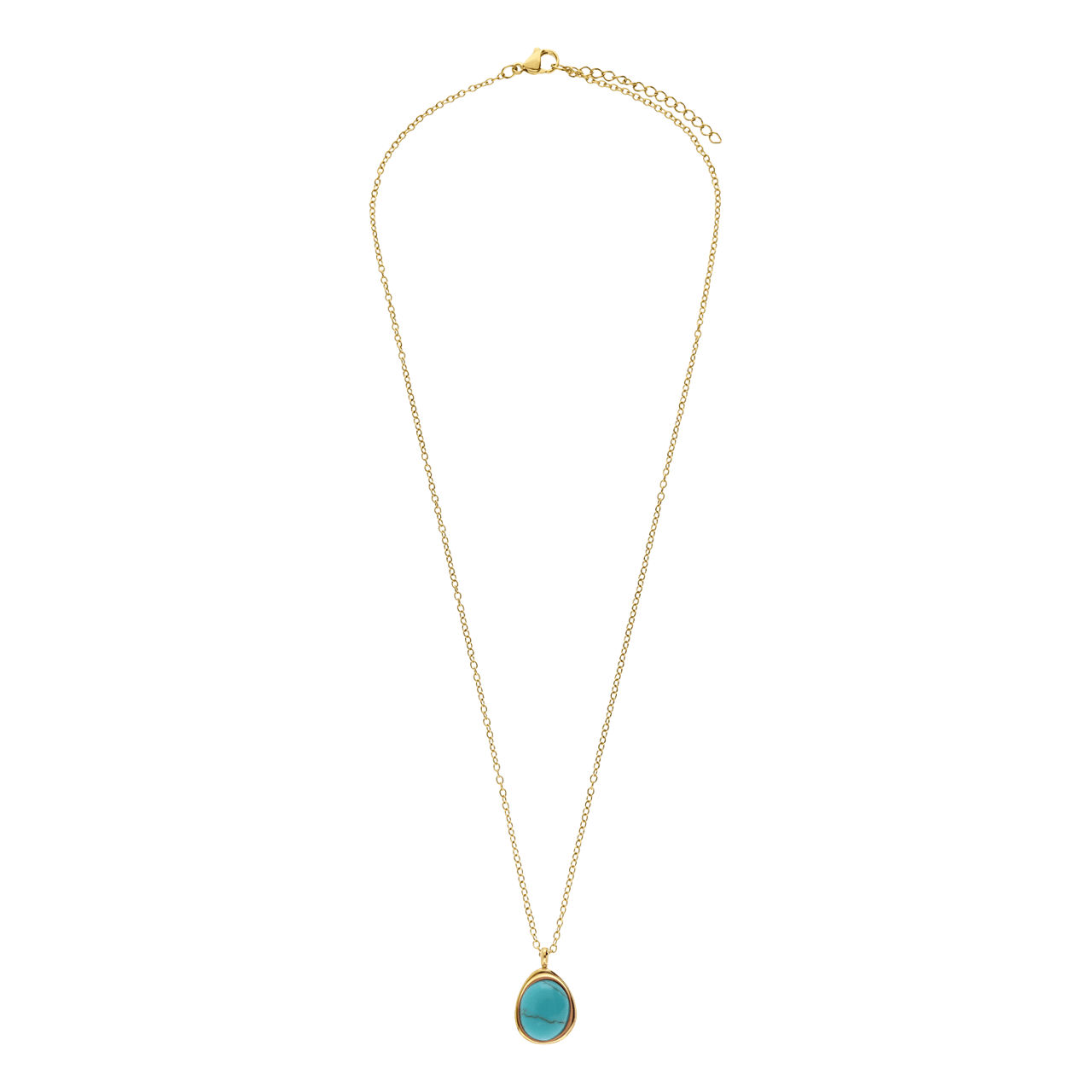 Stalen goldplated ketting met turquoise ovaal