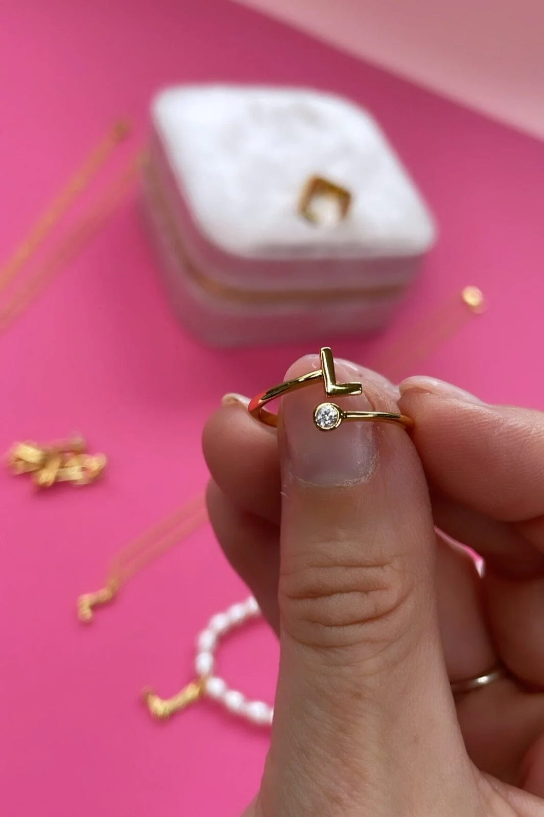 Mellow Moon Letter Stone Ring