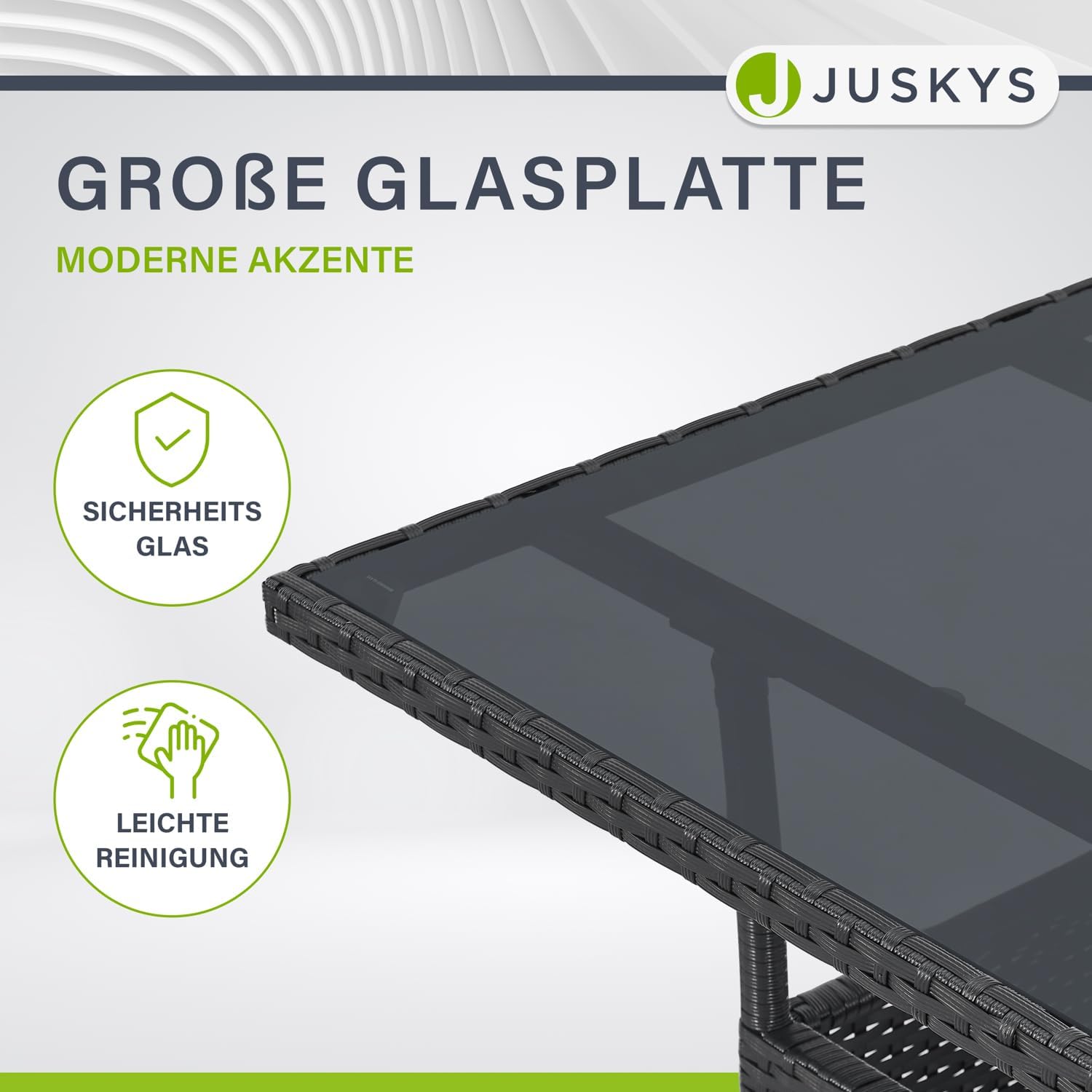 Juskys Polyrattan Gartentisch Yoro wetterfest - Balkontisch 60x60 cm eckig - Rattan Beistelltisch mit Glasplatte - Kleiner Tisch für Balkon - Schwarz AW9411838