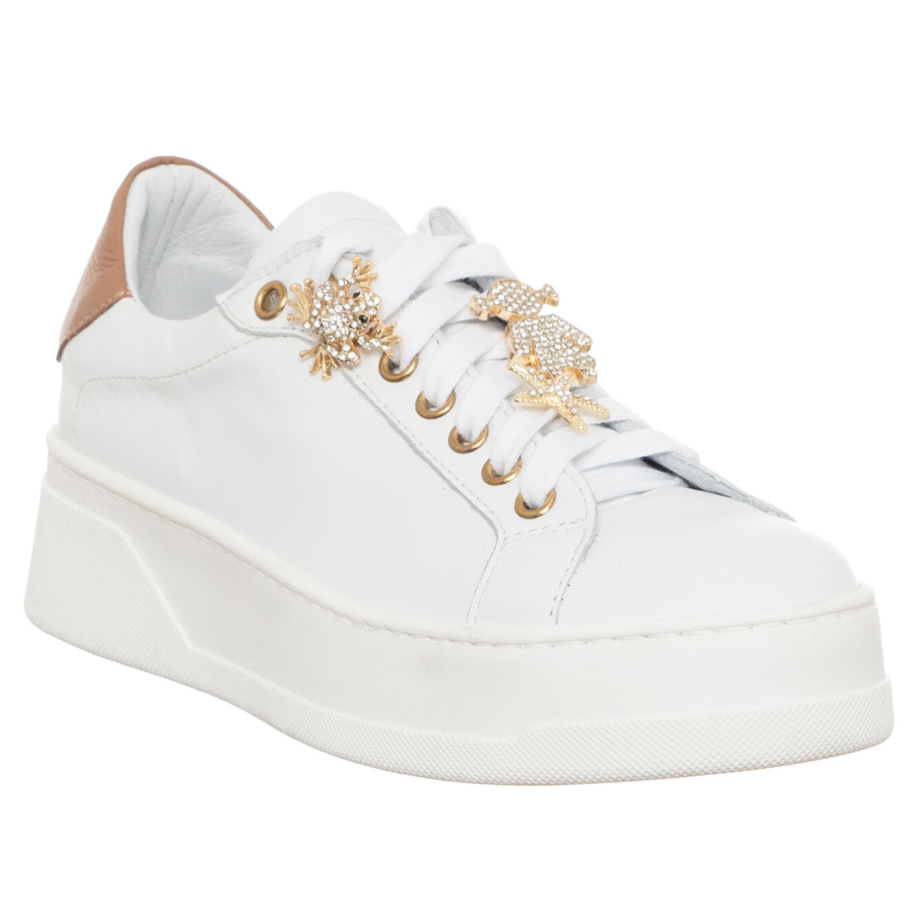Loretta Pettinari Sneakers en Cuir Agta blanc/camel