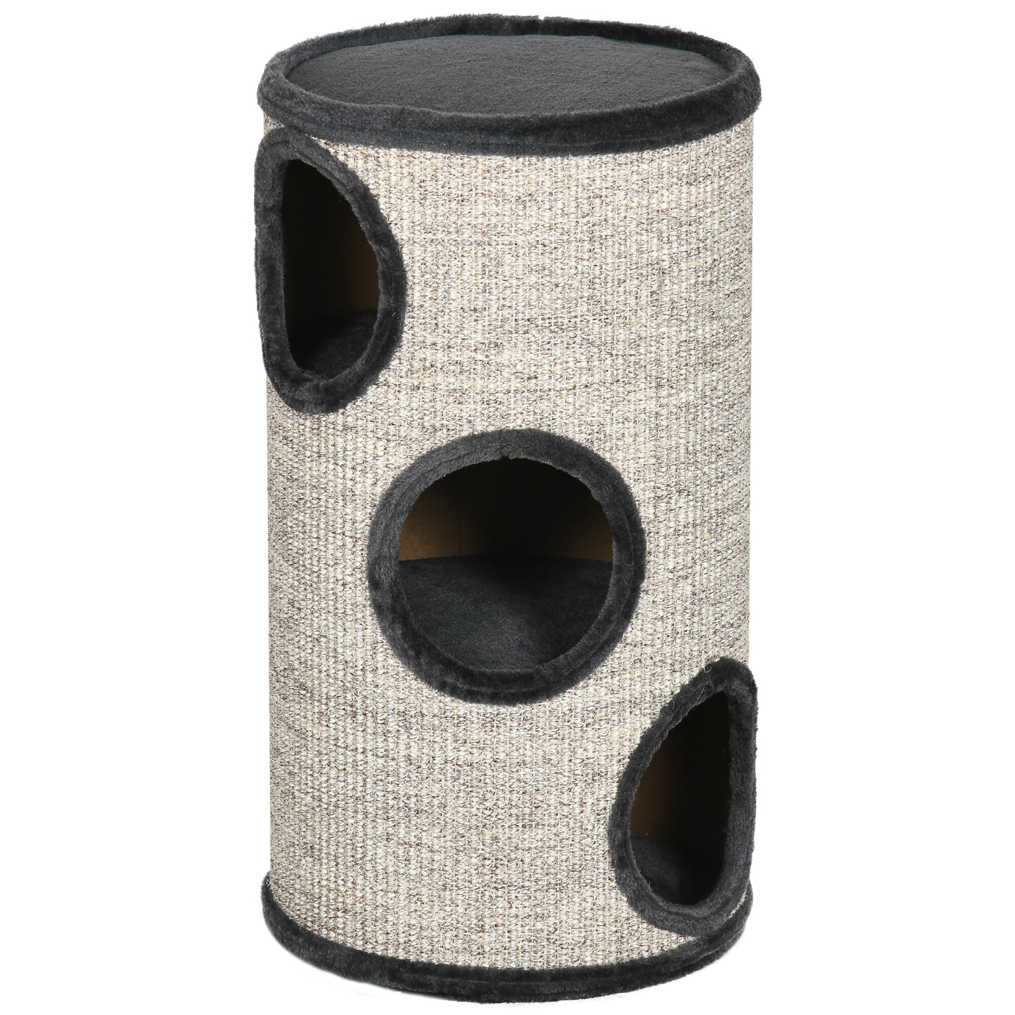 PawHut Kratztonne mit 3 Höhlen grau 38L x 38B x 70H cm