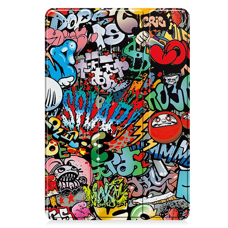 Samsung Galaxy Tab S10 Lite / S10 FE / Tab S9 FE / S9 Leder Tasche Smart Cover Schutzhülle   S-Pen Halterung - Graffiti
