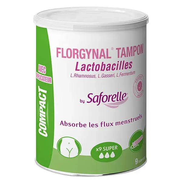 Protetores de Tampão Saforelle Florgynal Probiotic Super com Aplicador, 9 unidades