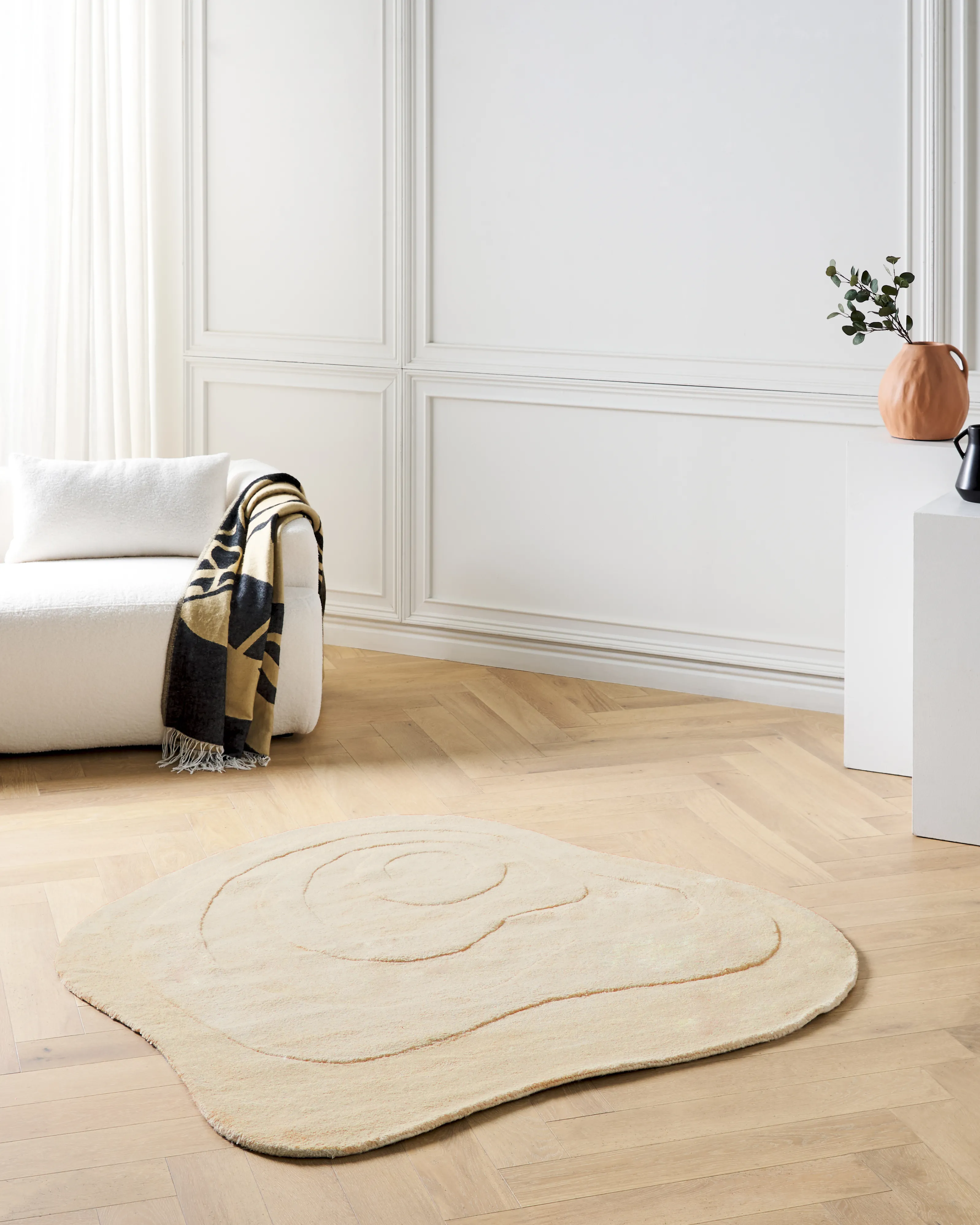 Vloerkleed GORANO Lichtbeige 160 x 160 cm Viscose