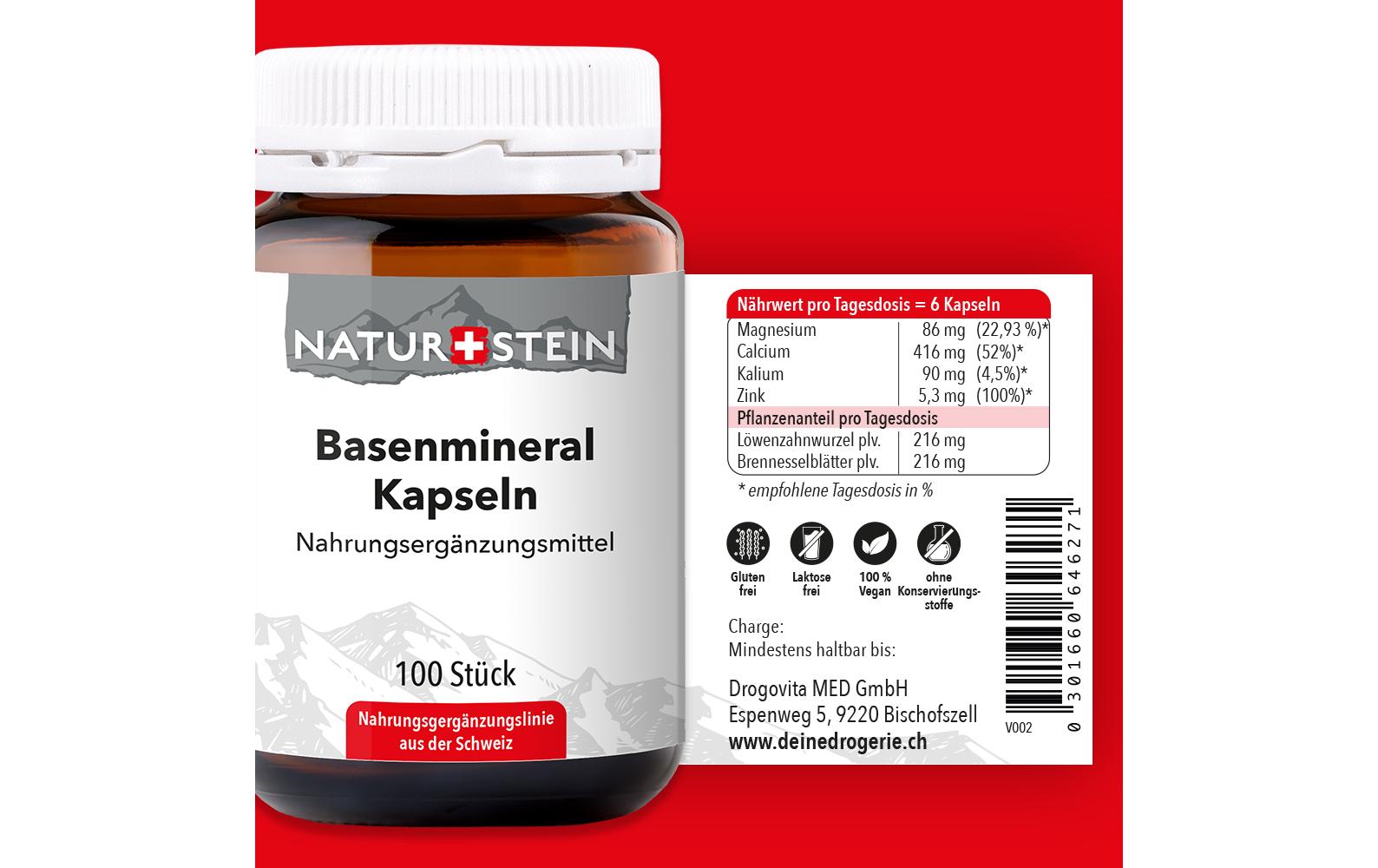 Basen 100 KapselnVegane Basenkapseln mit Löwenzahn- und Brennesselpulver