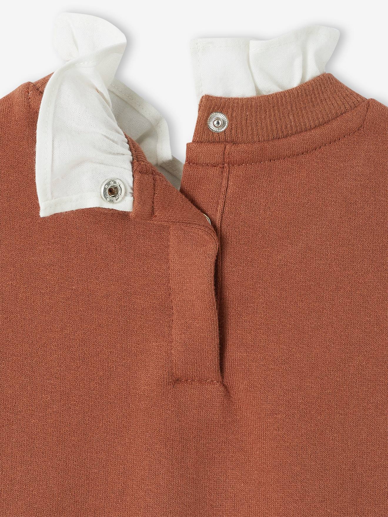 Moletom feminino elegante com estampa floral em tecido atoalhado, cor avelã.