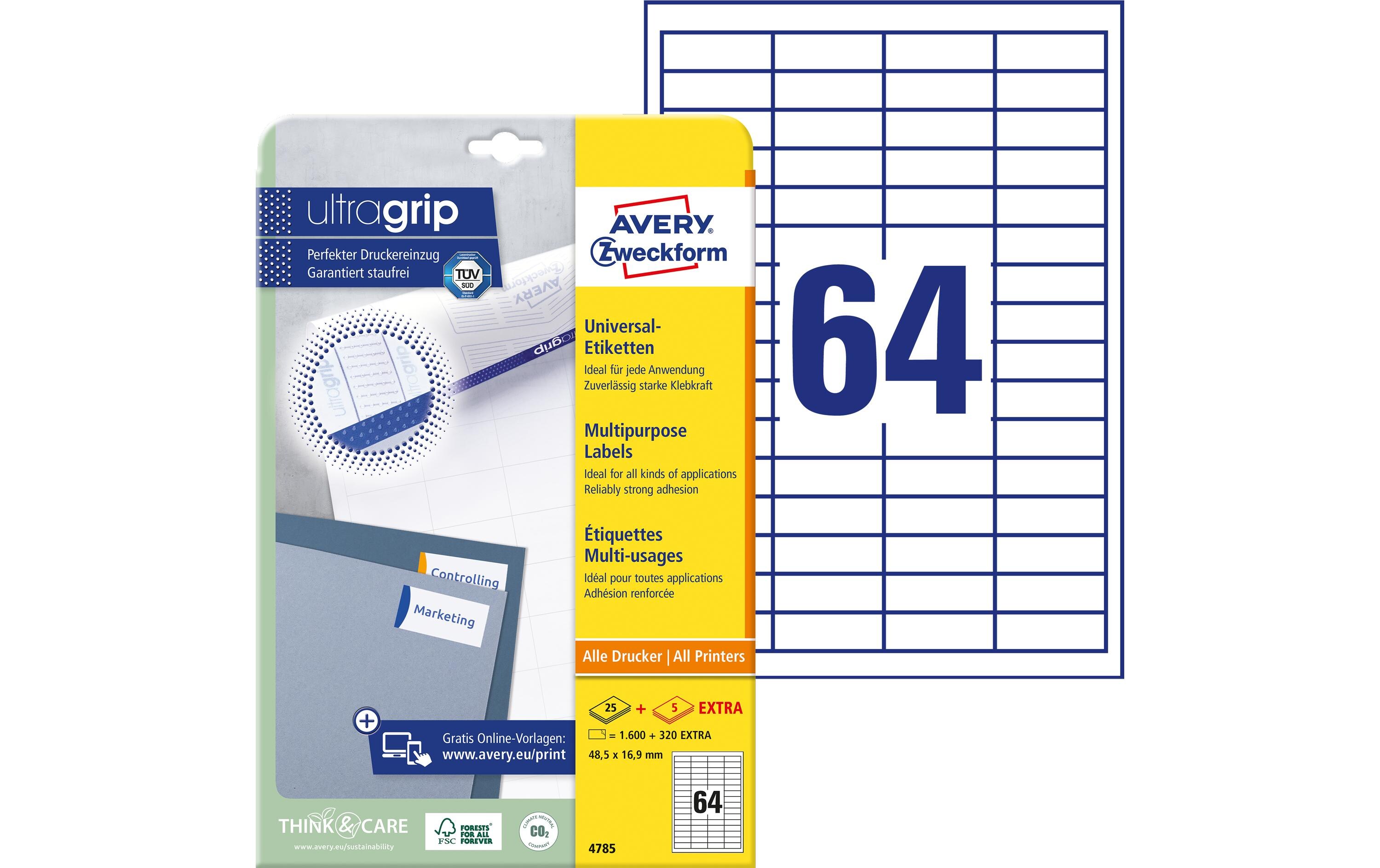 Universal-Etiketten 4785, 48.5 x 16.9 mm, 30 BlattPermanent haftende Etiketten