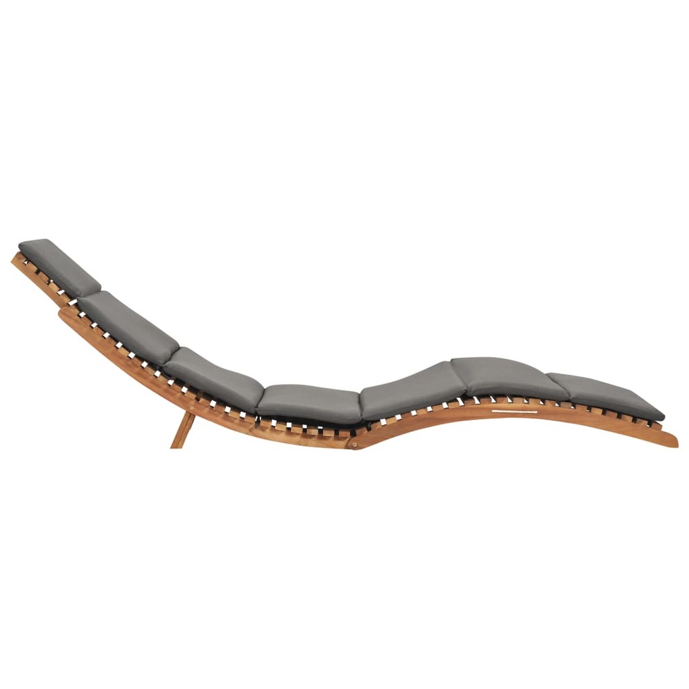 Transat chaise longue bain de soleil lit de jardin terrasse meuble d'extérieur pliable avec coussin gris foncé bois de teck 0