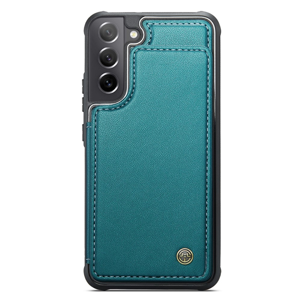 Samsung Galaxy S21 FE 5G Leder Hülle mit Kartenfächern im Litchi Look   Kickstand (RFID Schutz) - Grün