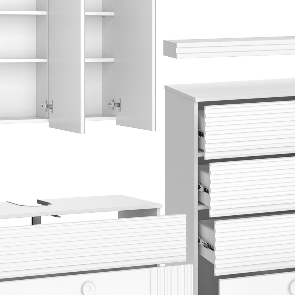 Vicco Badmöbel-Set Sola Weiß matt, moderne Serie, Badezimmer, dekorative Front Waschtischunterschrank Spiegelschrank Midischrank