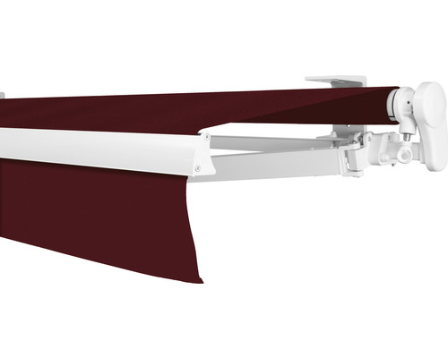 SOLUNA knikarmscherm Proof 2,5x2 Stoffen design 8206 Frame RAL 9010 Zuiver wit Aandrijving rechts incl. slinger