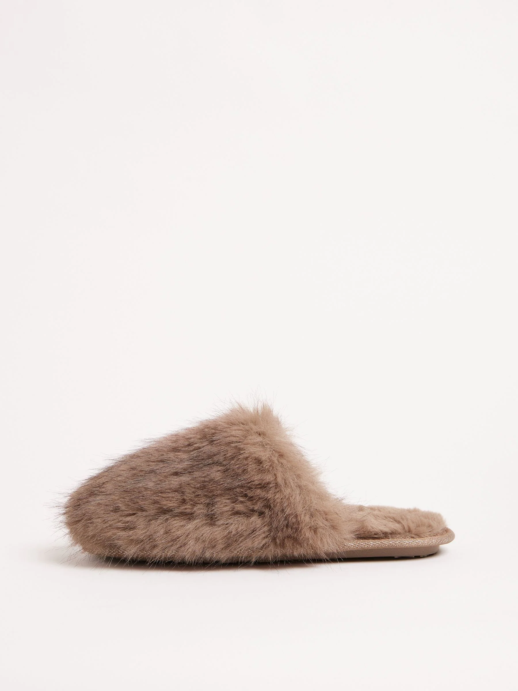 Mokka - Lipsy Faux Fur Ultra Fluffy Close Toe Mule Nightwear Slippers