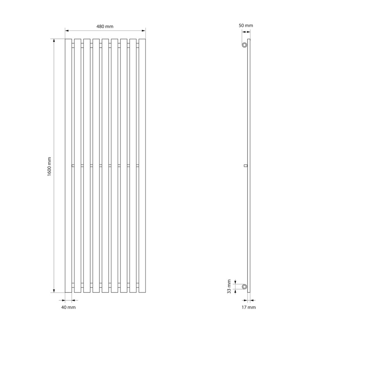 ECD Germany Stella Design Paneelradiator, Middenaansluiting, 480x1600 mm, Antraciet, Aansluitset, Thermostaat, Universeel, Hoek- en Doorloopvorm, Vlak, Enkellaags, Verticale Radiator, Badkamerradiator, Verwarming