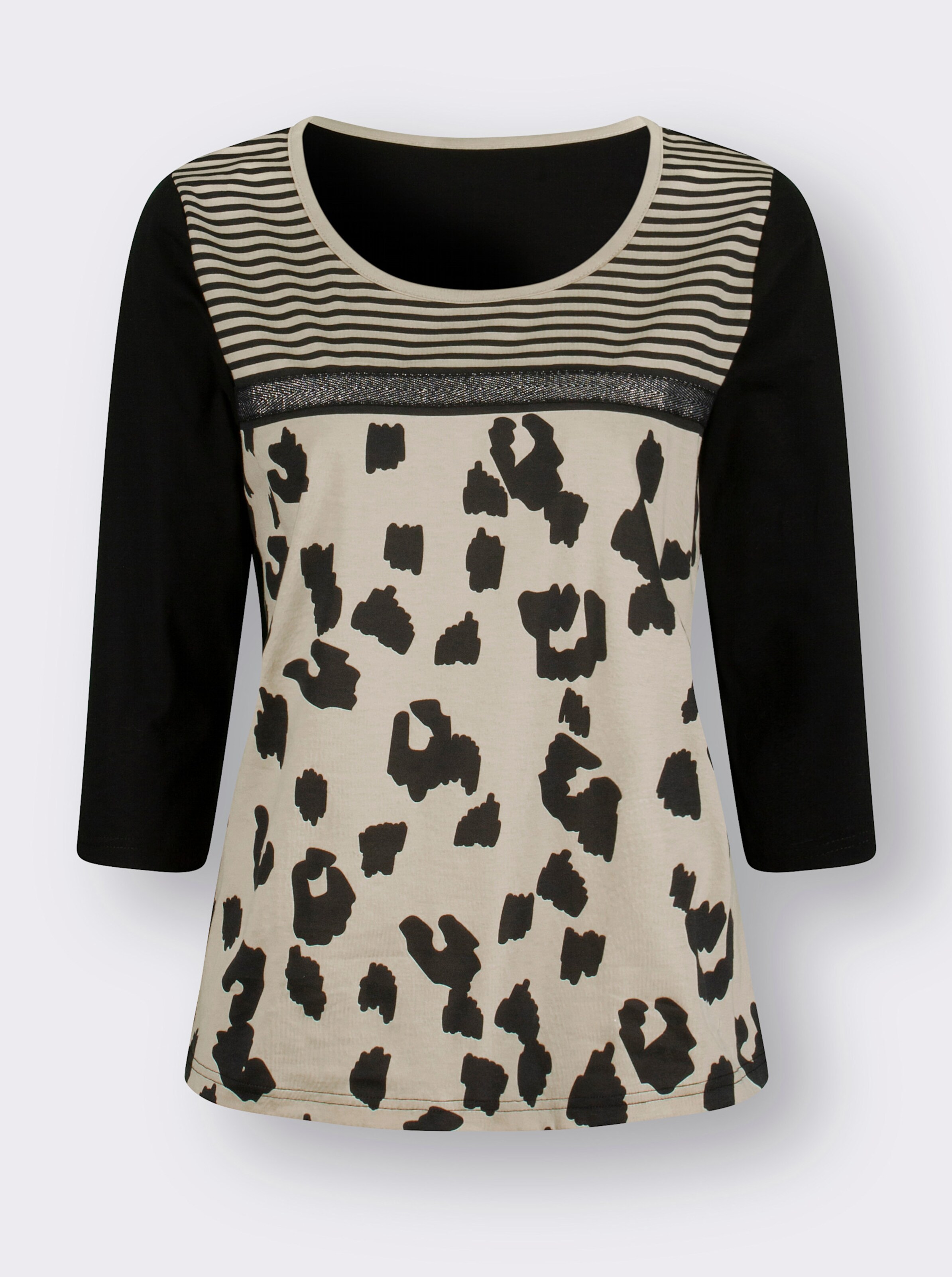 34-Arm-Shirt mit Streifen- und Leo-Muster