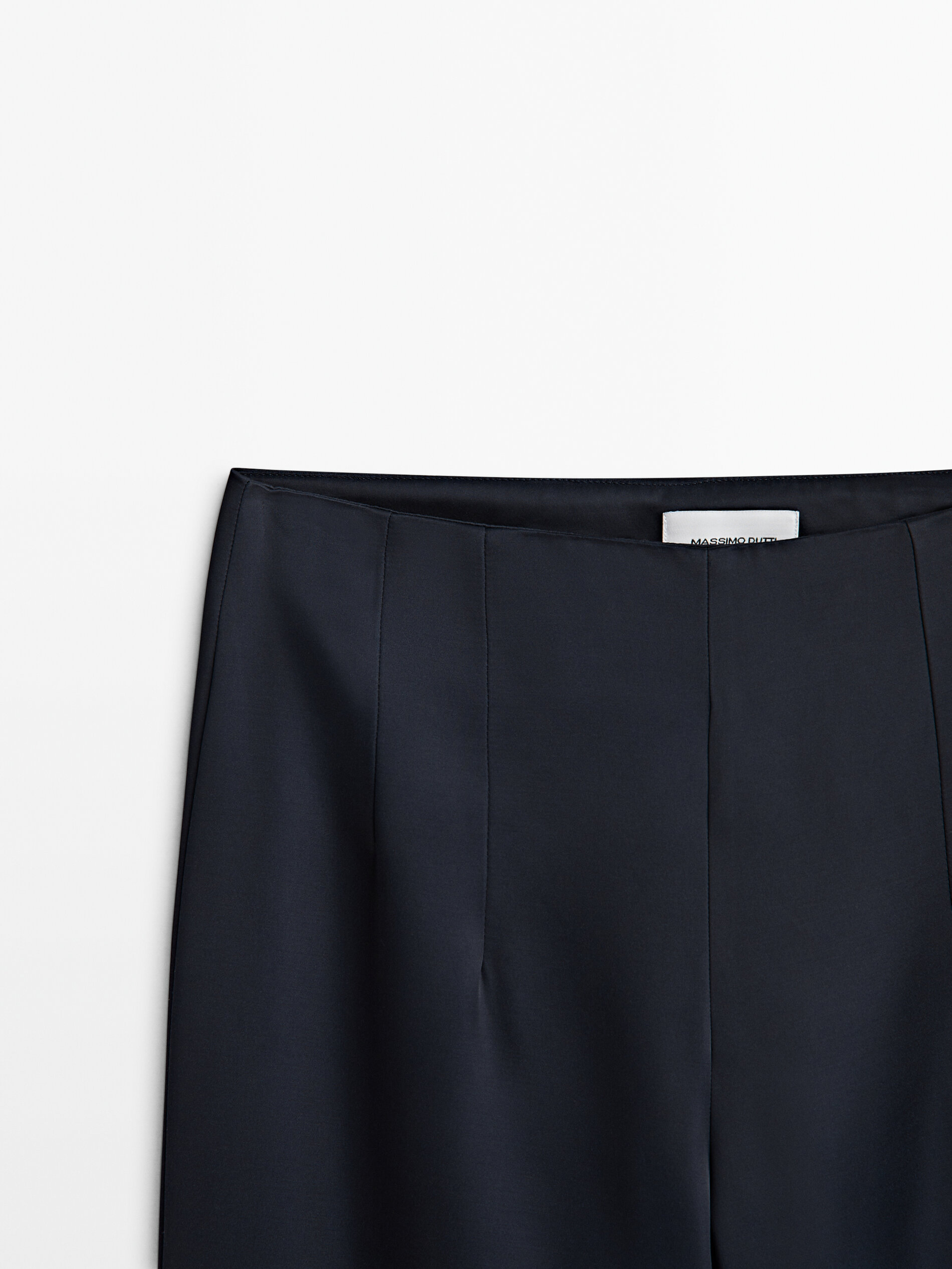 Calça reta de cetim azul marinho - AZUL MARINHO