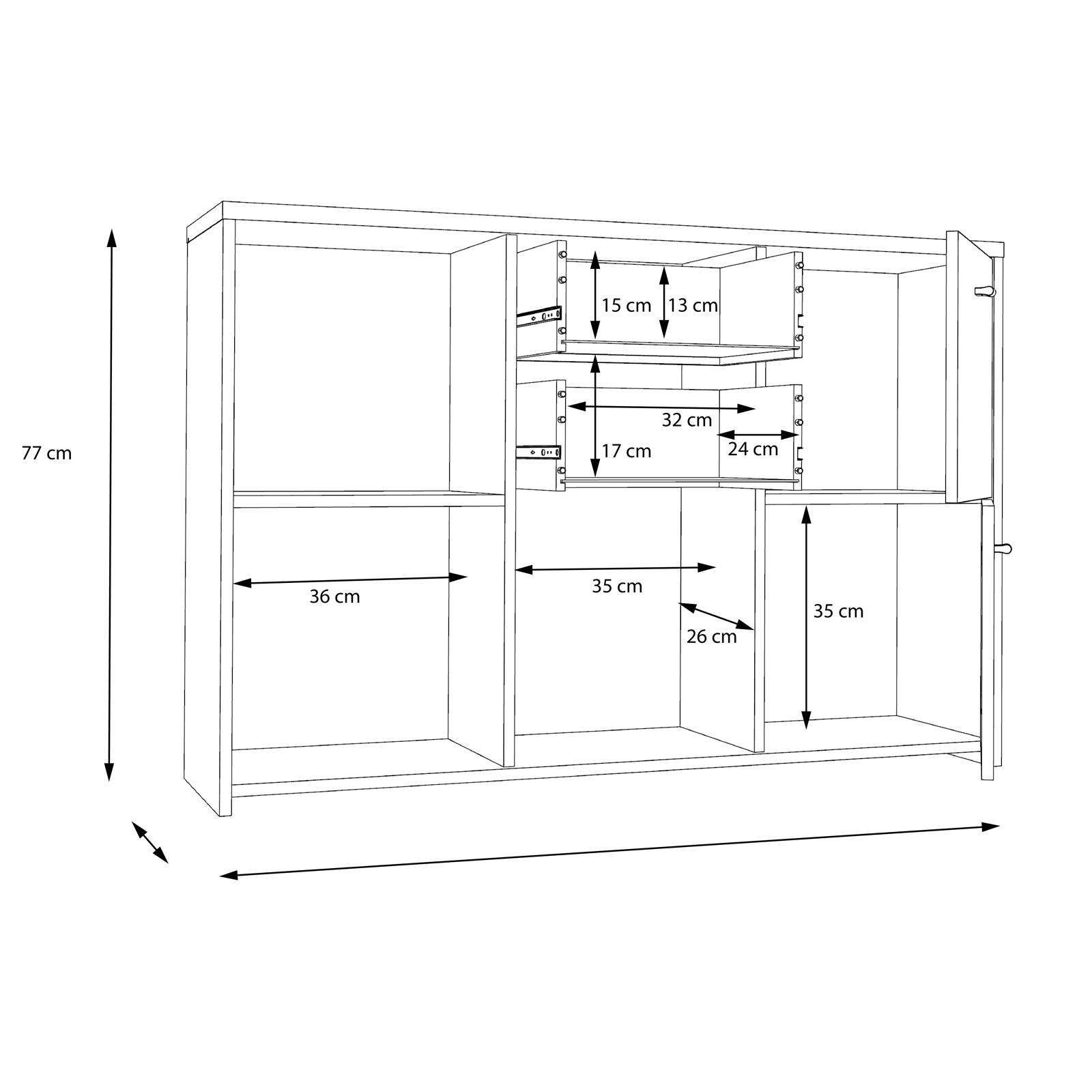 Kommode - Artisan Eiche-weiß - 5 Türen - 114 cm breit
