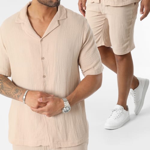 Ensemble Chemise Manches Courtes Et Short Beige