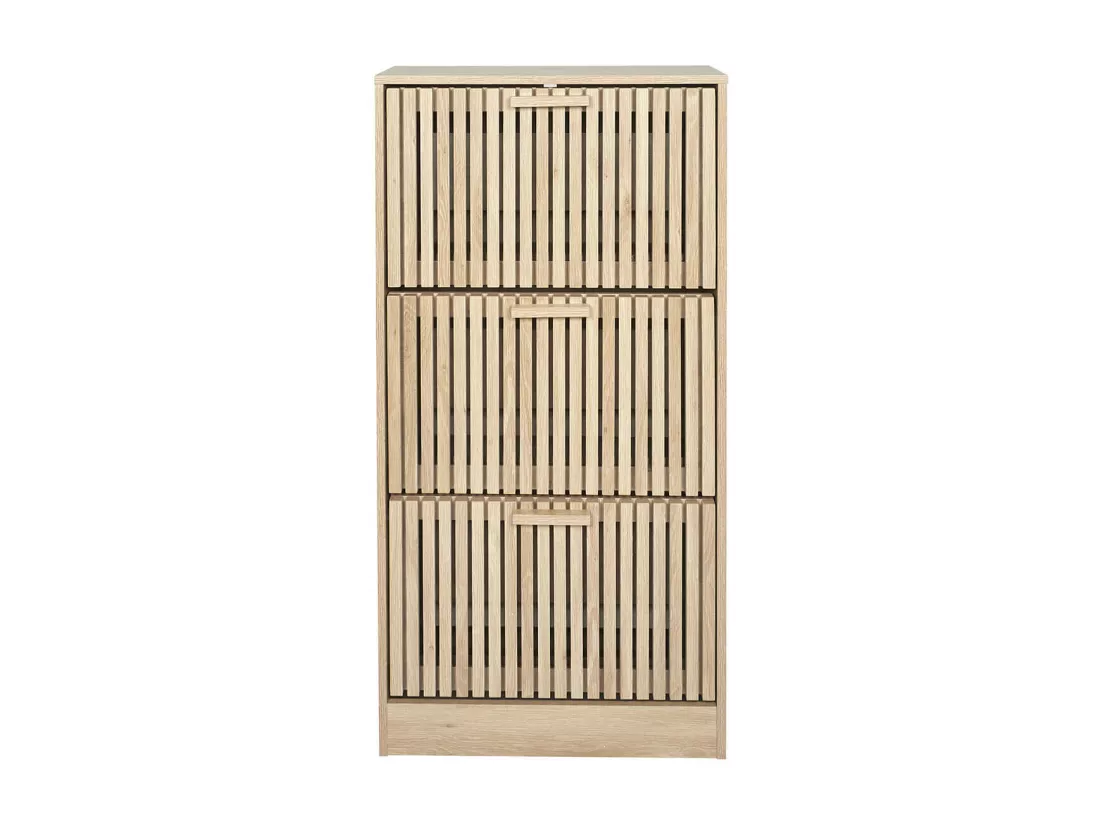 PAJAN - Meuble à Chaussures 3 Portes Basculantes Effet Bois avec Tasseaux
