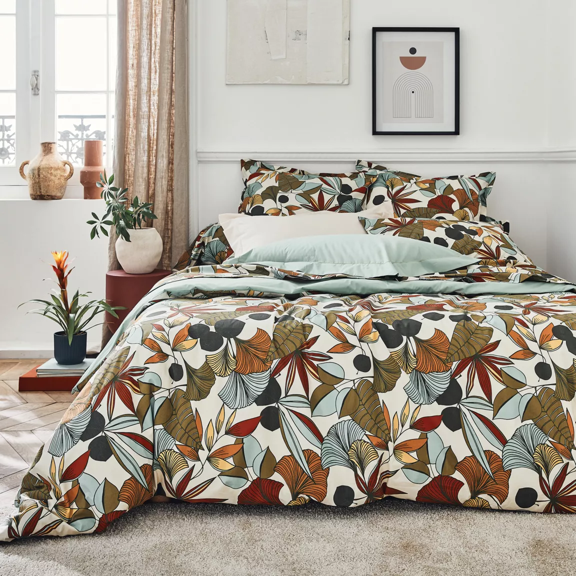 Taie de traversin percale de coton (L200 cm) Cascade Multicolore