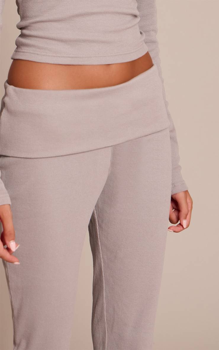 Gris Cendré Pantalon Droit À Taille Repliée