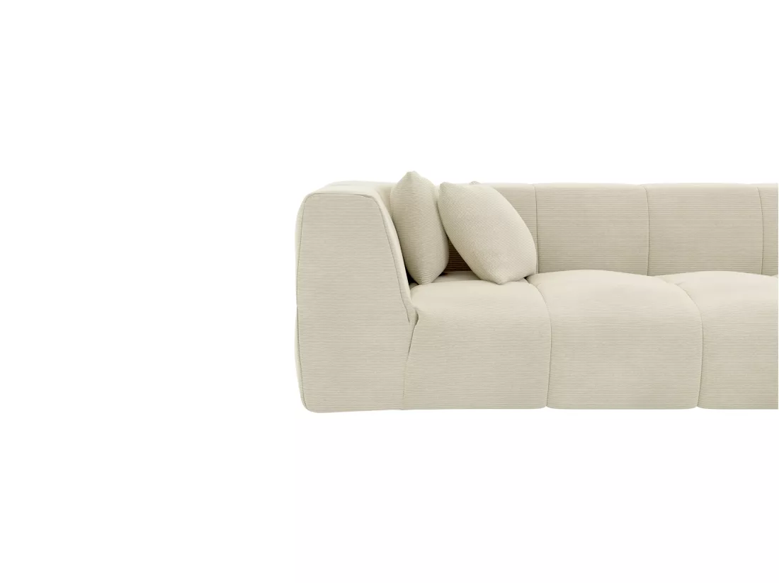 Grand canapé d'angle droit en velours côtelé beige NAEMIA de Maison Céphy