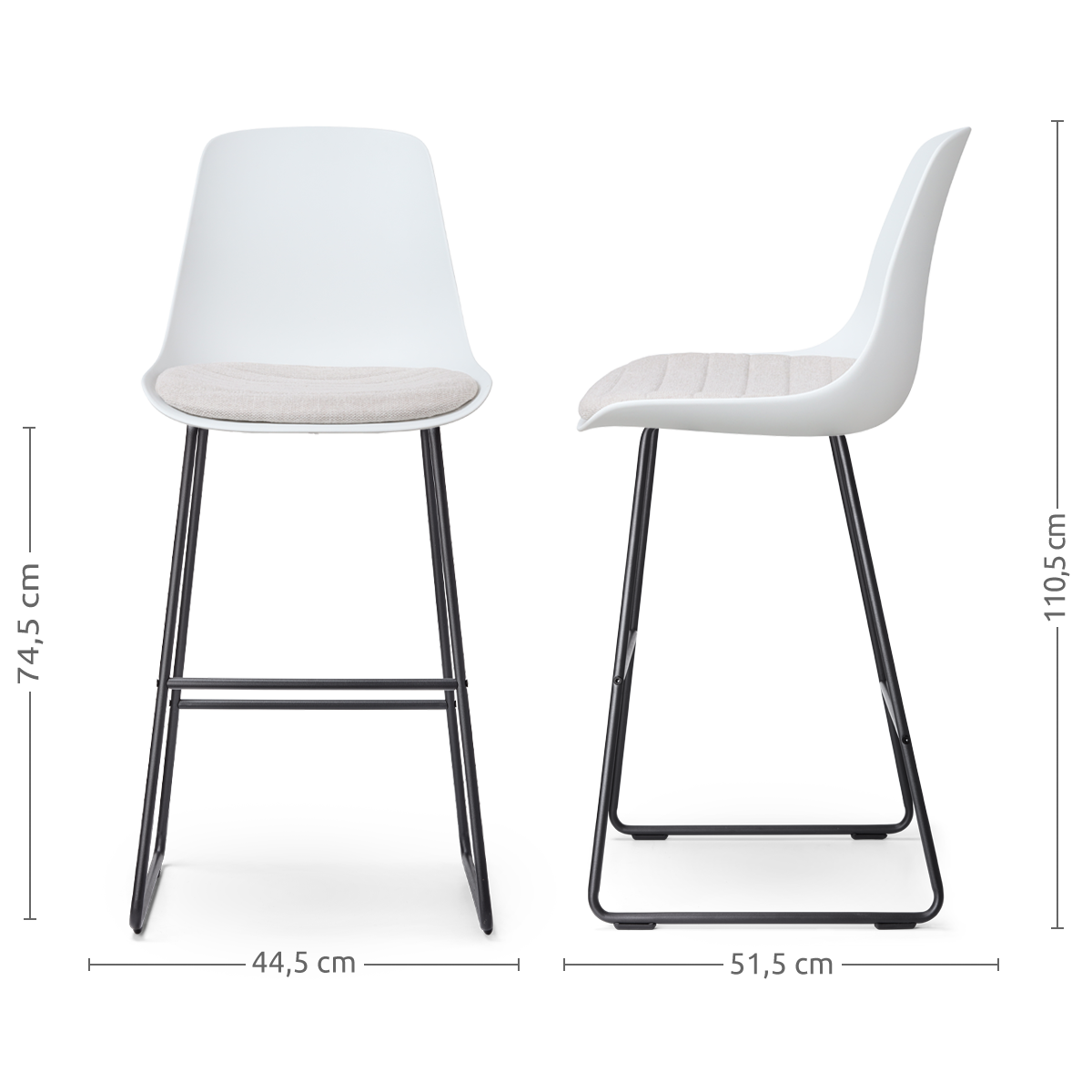 Nino-Liv barkruk wit met beige zitkussen - zwart onderstel - 75 cm