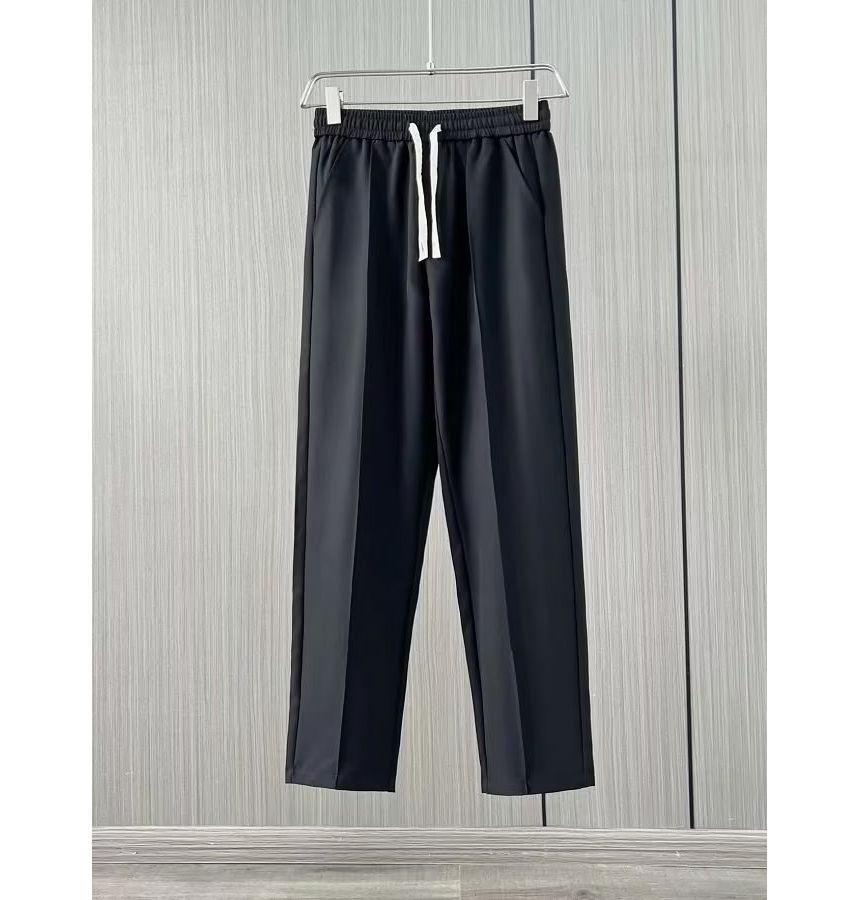 Wewewow - Effen cropped rechte broek met trekkoord in de taille