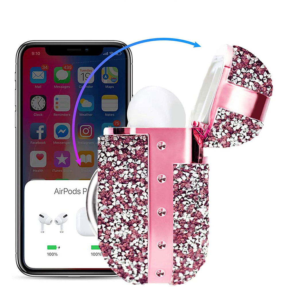 AirPods Pro Glitzer Schutzhülle im Diamanten Look Case   Scharnierring - Silber