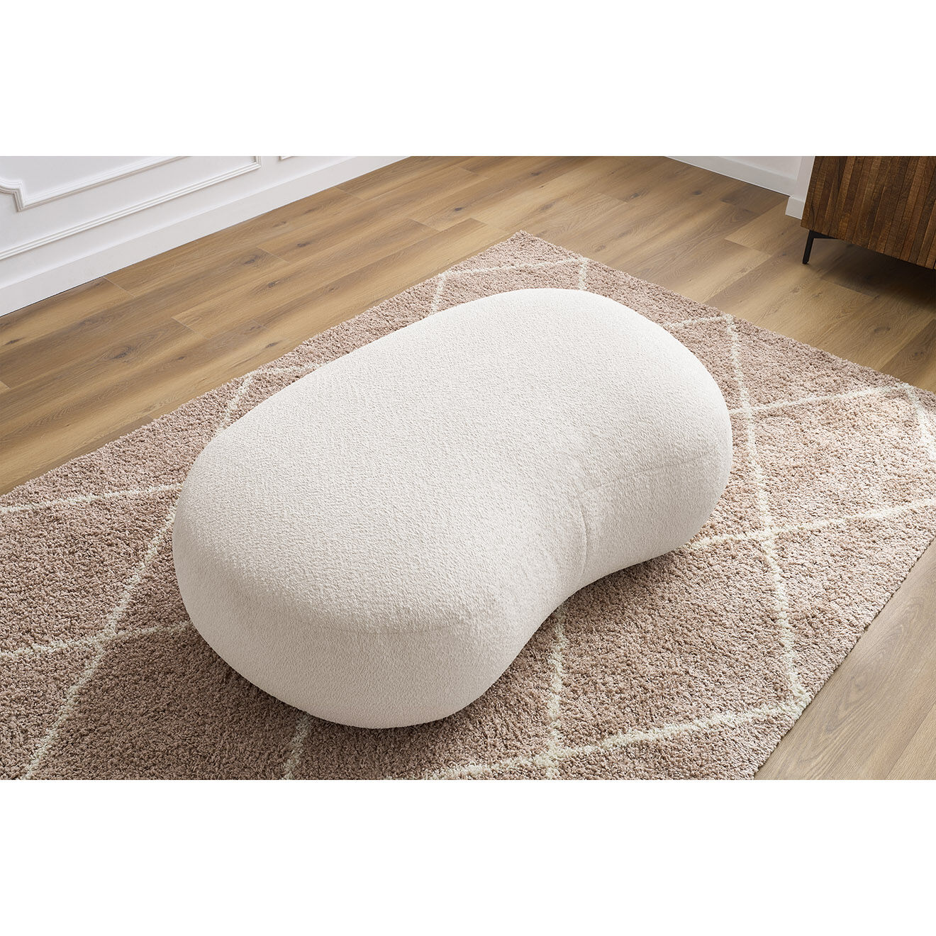 Bobochic Pouf Saint-Germain tissu bouclette blanc - 147x90x47 cm
