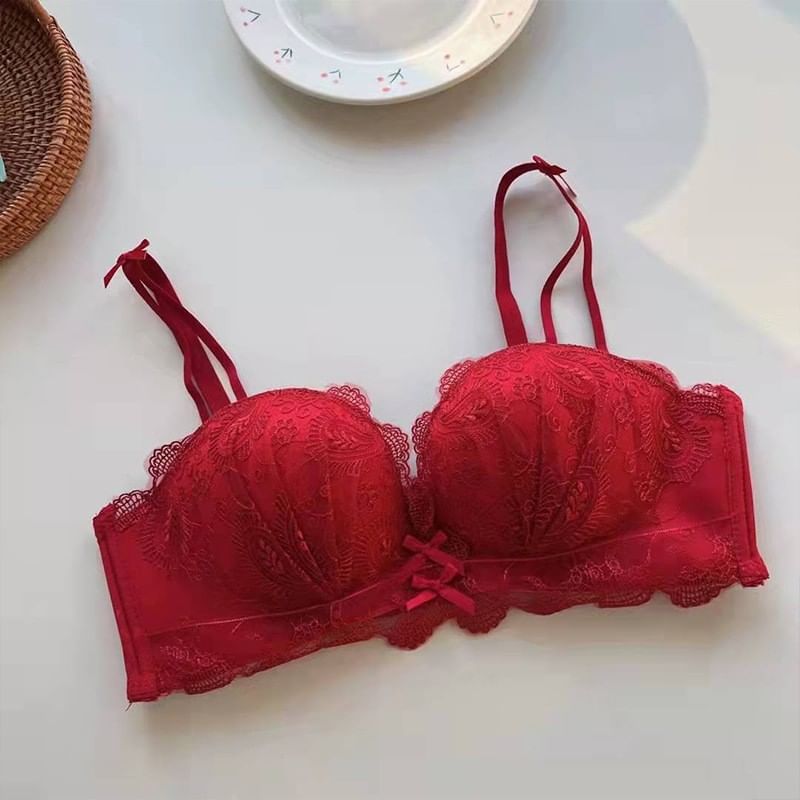 Nabla - Beha met mesh-overlay en patroon en strik