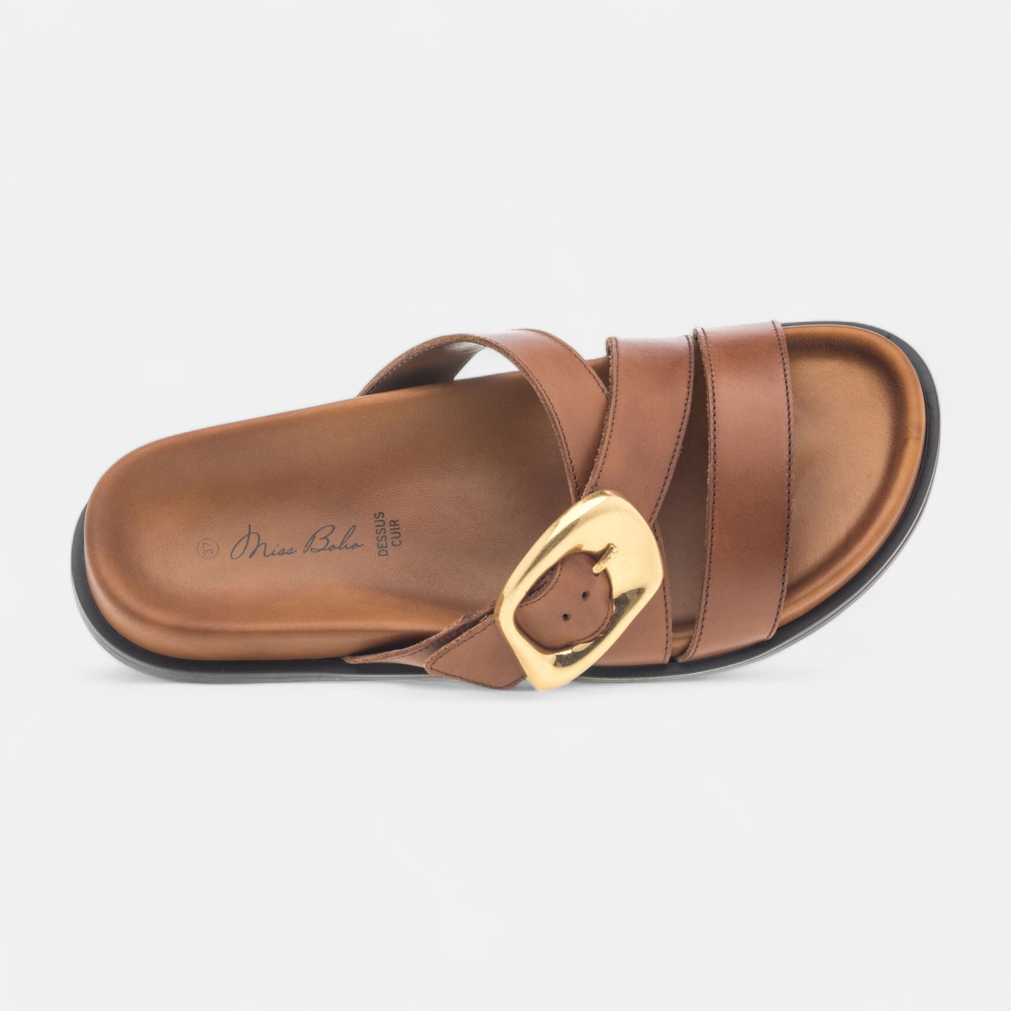 Mules Femme en cuir cognac