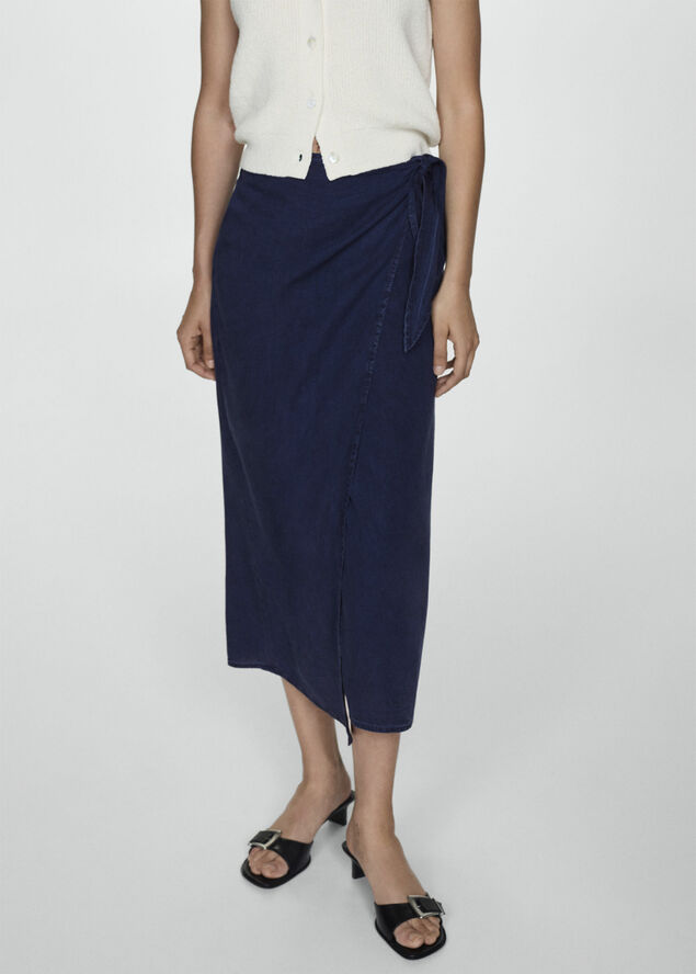 MANGO Lyocell sarong skirt Open blue
