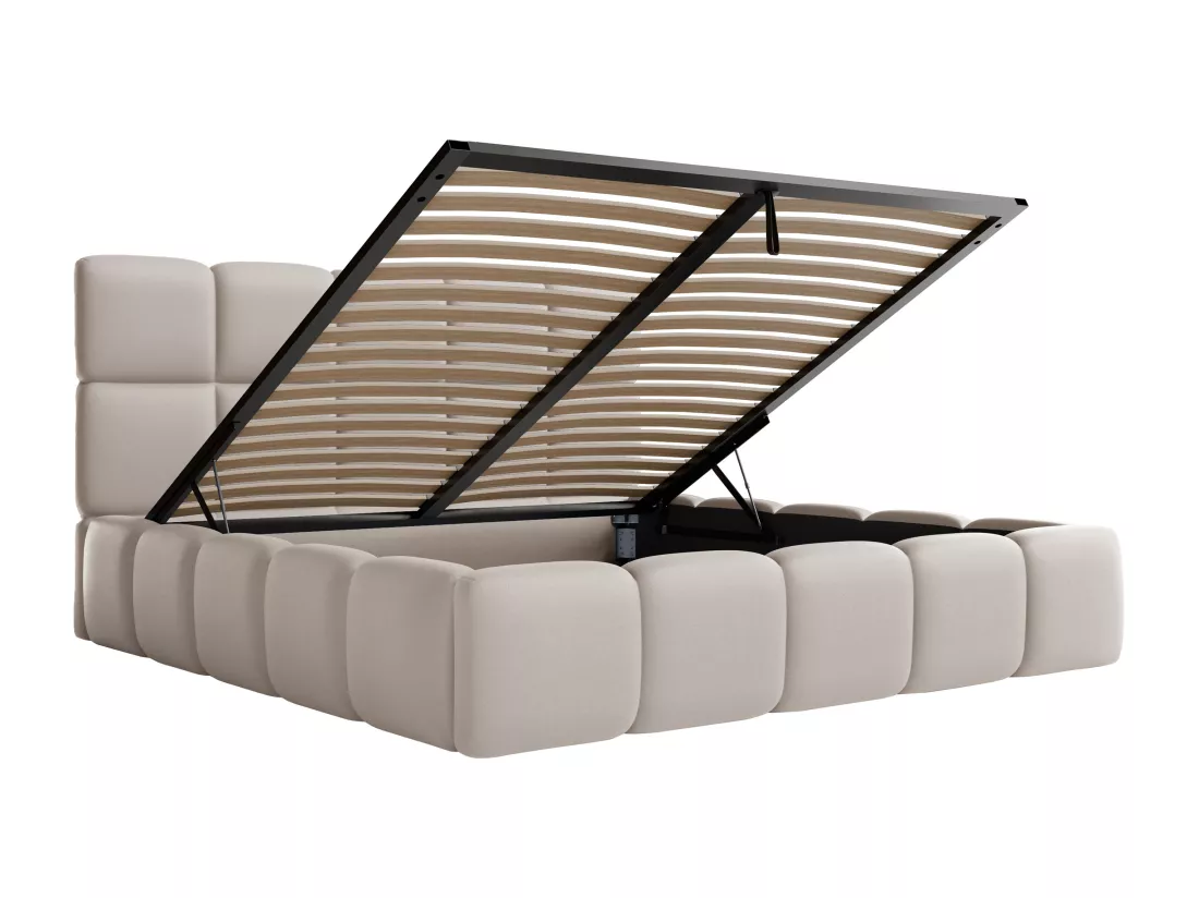 Lit coffre 180 x 200 cm - Tissu effet cuir - Beige - DAMADO II de Pascal Morabito