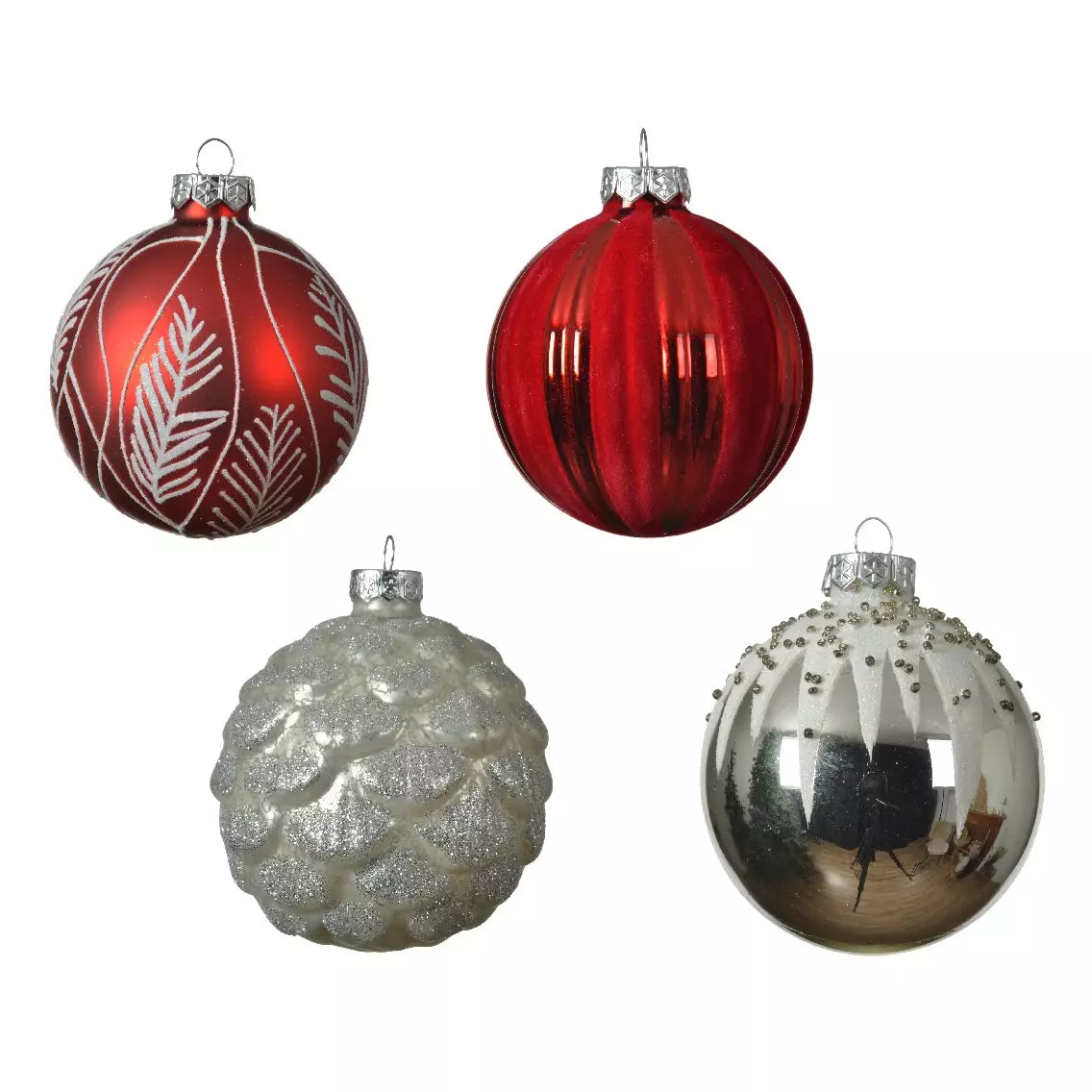 Lot de 12 boules de Noël en verre (D80 mm) Flocky Rouge